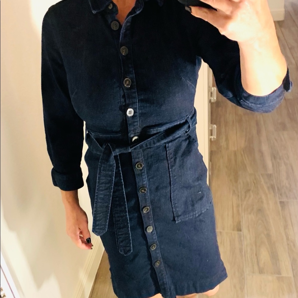Denim dress button front and tie waist